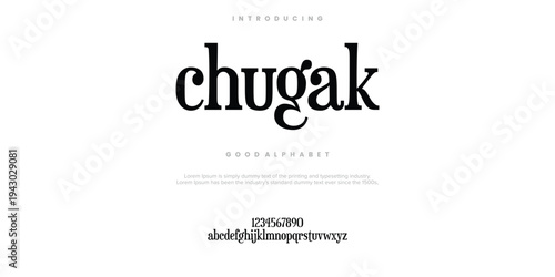 Chugak Fashion font alphabet. Minimal modern urban fonts for logo, brand etc. Typography typeface uppercase lowercase and number. vector illustration