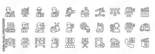 Filmmaking Icon set Collection in Line Style. cinema, movie, director, producer, actor, script