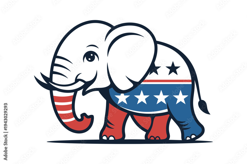 Obraz premium A cartoon elephant icon with a patriotic American flag design