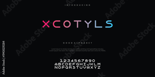 Xcotyls Abstract minimal modern alphabet fonts. Typography technology vector illustration