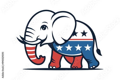 A cartoon elephant icon with a patriotic American flag design