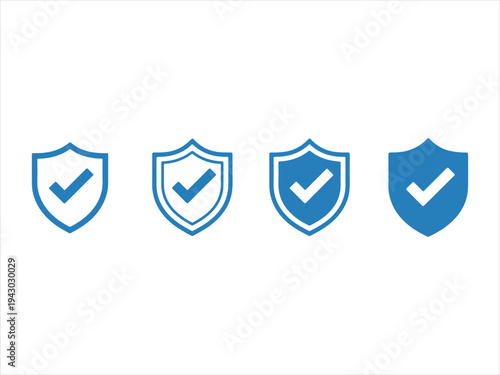 Set of security shield black icons, security shields logotypes with check mark and padlock. vector illustration