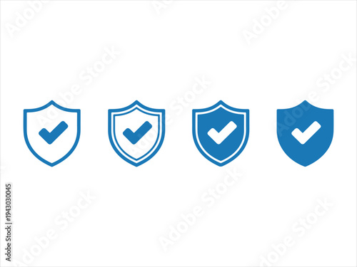 Set of security shield black icons, security shields logotypes with check mark and padlock. vector illustration