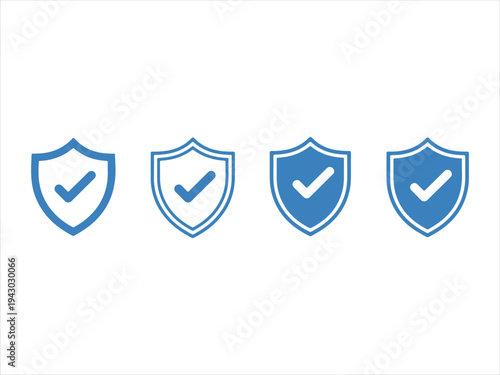 Set of security shield black icons, security shields logotypes with check mark and padlock. vector illustration