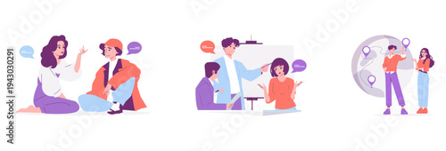 Social Interaction and Global Networking Vector Illustration