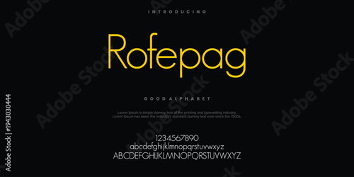 Rofepag minimal abstract alphabet fonts. Typography technology, electronic, movie, digital, music, future, logo creative font. vector illustration