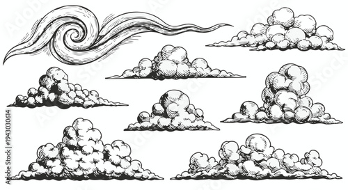 Set of Hand Drawn Sketch Clouds Vector Illustration Isolated for Design isolated PNG with Transparent Background