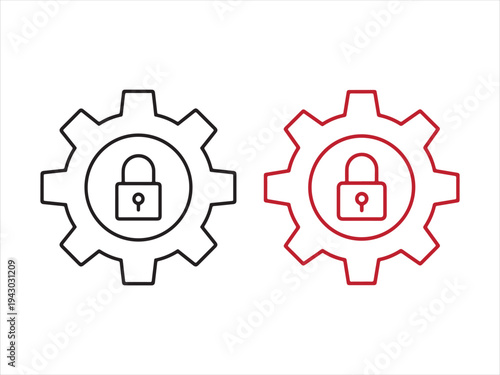 Colorful gear and key icons in various style, Gear with key icon set, key, lock, security, access concept , Vector Illustration. Blue, green and black design