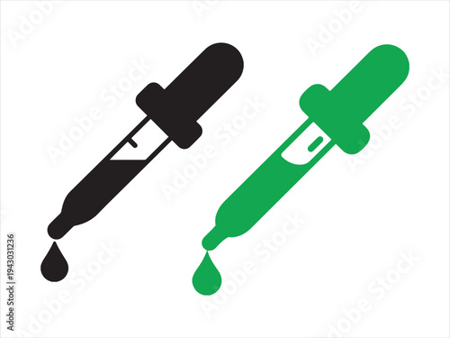 Pipette icon set vector, dropper symbol. Set of two droppers in red, blue, green, and black. vector illustration.