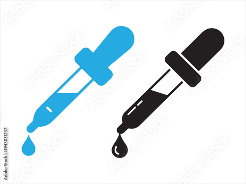 Pipette icon set vector, dropper symbol. Set of two droppers in red, blue, green, and black. vector illustration.