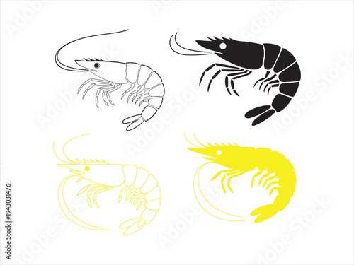 Shrimp silhouette set isolated, Shrimp Set Seafood Prawn Illustration Vector Collection