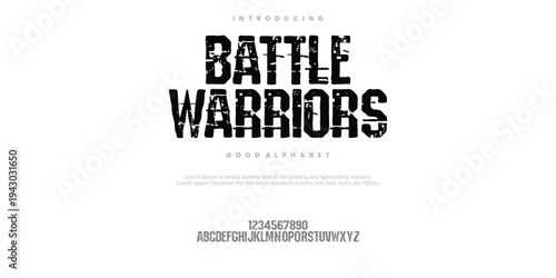 Battle Warriors rough abstract digital alphabet font typography. Bold Condensed Display Font. Vector illustration