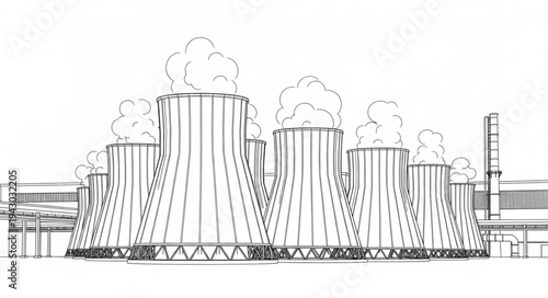Industrial Power Plant Cooling Towers.