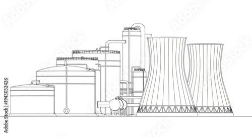 Industrial Power Plant Diagram Illustration.