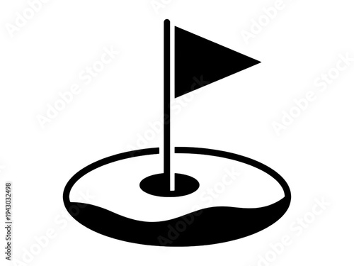 Golf course hole with flag icon black minimalist vector illustration isolated on transparent background.