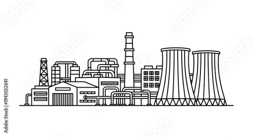 Industrial Power Plant Facility Illustration.