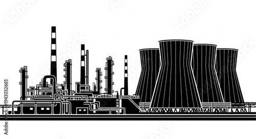 Industrial Power Plant Facility Illustration.