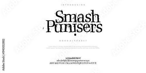Smash Punisers rough abstract digital alphabet font typography. Bold Condensed Display Font. Vector illustration