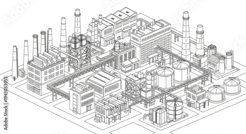 Industrial Plant Technical Drawing Diagram.
