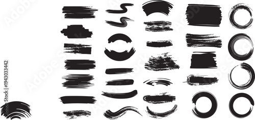 Set of 25 black brush stroke icons vector