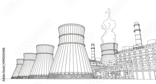 Industrial Plant with Cooling Towers.