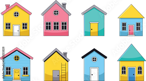 Colorful house icons set with modern homes buildings architecture residential property vector illustration collection isolated