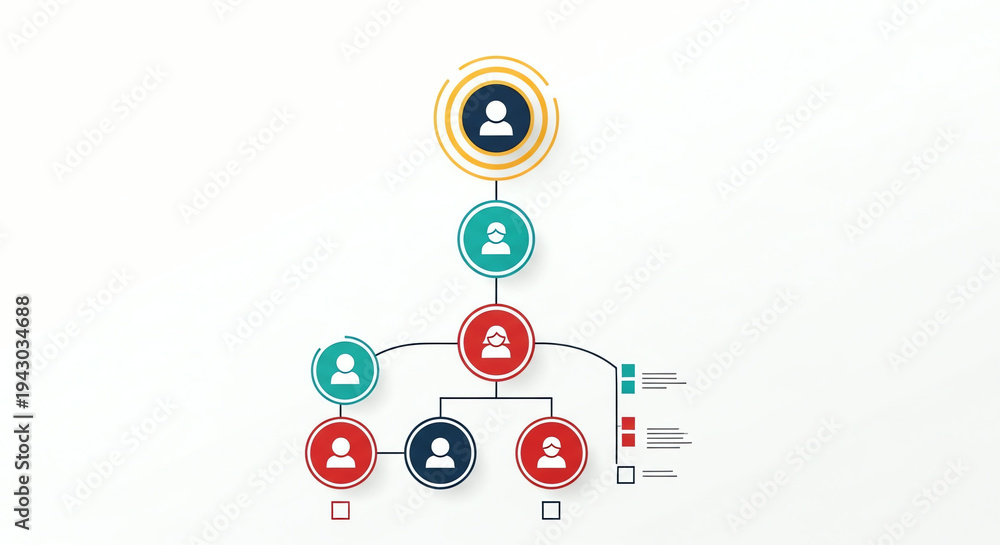 Fototapeta premium Organizational Chart with Colorful Circles and People Icons