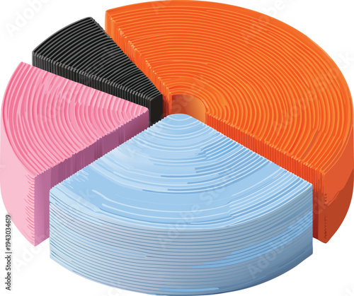 3D Isometric Pie Chart with Textured Segments for Creative Data Visualization and Business Analytics
