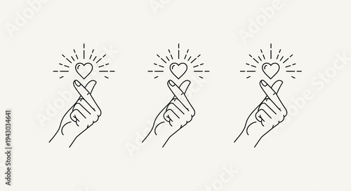Korean Finger Heart Gesture Vector Illustration with Glowing Hearts, Symbolizing Love and Affection, Minimalist Design for Social Media and Romance Themes
