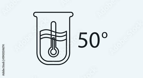 Laboratory Beaker with Thermometer and 50 Degrees Celsius Temperature Reading, Clean Vector Illustration for Science and Education Concepts