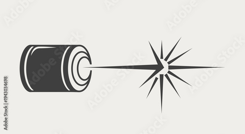 Laser Beam Emitting from Cylinder Icon, Abstract Starburst Explosion Effect, Minimalist Vector Graphic for Technology and Science Concepts