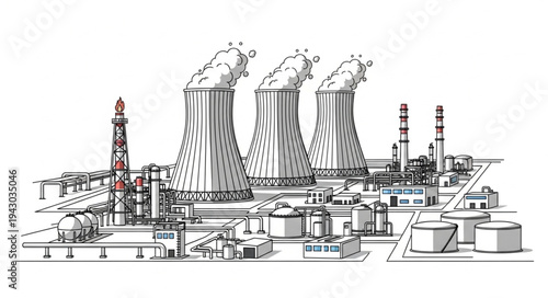 Industrial Power Plant Illustration Factory.