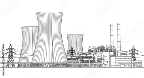 Industrial Power Plant Illustration Sketch.