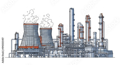Industrial Power Plant Facility Illustration.