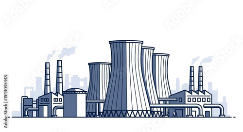 Industrial Power Plant Facility Illustration.