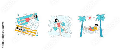 Relaxing on the Beach and Hammock Vector Illustration