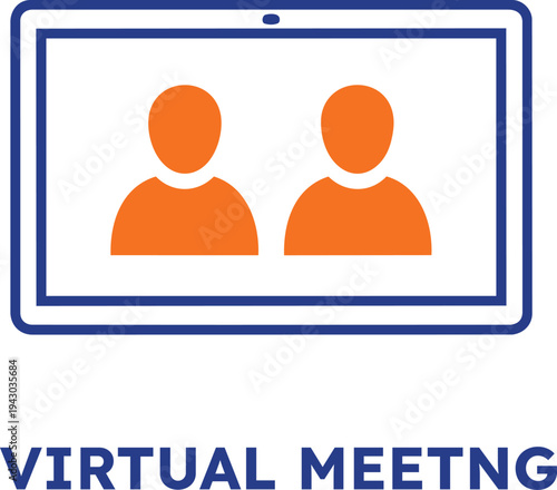 Virtual meeting concept with two people on a laptop screen on transparent background
