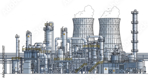 Industrial Power Plant Facility Illustration.