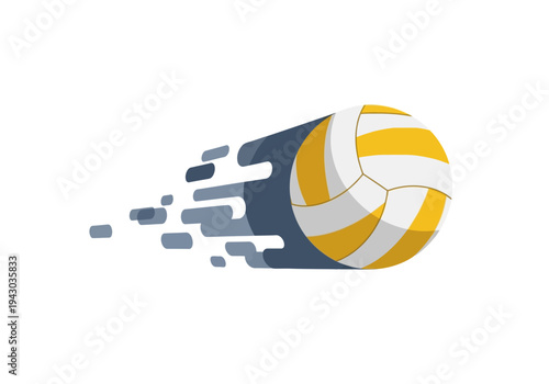 A graphic illustration of a yellow and white volleyball in fast motion