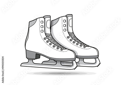 Black and white drawing of a pair of figure ice skates