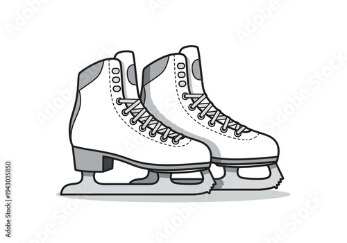 Black and white illustration of a pair of figure ice skates