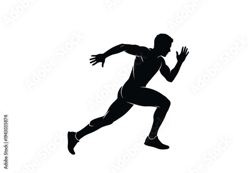 Black silhouette of a muscular man sprinting in a dynamic pose against a white background