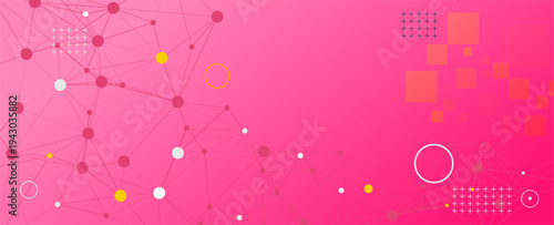 Abstract pink technology background with interconnected nodes and lines, representing digital data, global network, or scientific communication. Modern geometric design.