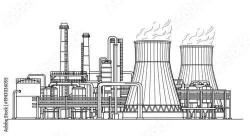 Industrial Power Plant Factory Illustration.