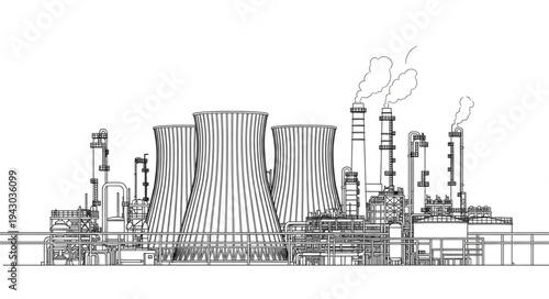 Industrial Power Plant Factory Illustration.