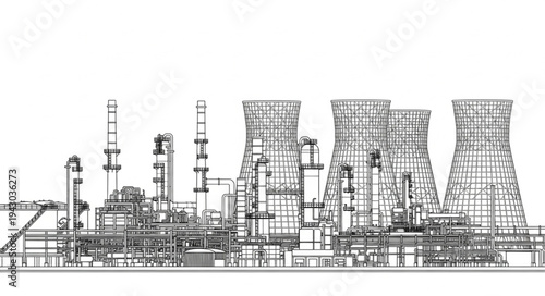 Industrial Power Plant Illustration Detailed View.