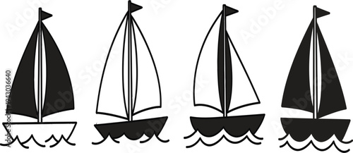 Four sailboats on water with different sail configurations