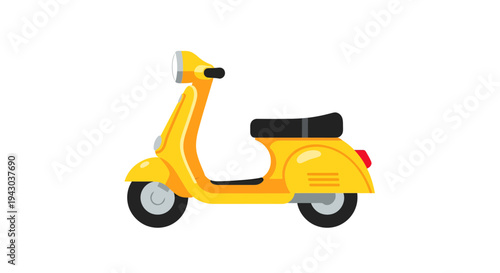 Yellow Scooter Vector Illustration, Flat Design, Transport Concept, Isolated Image