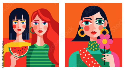 vibrant vector illustration of diverse women celebrating individuality and friendship, EPS 3
