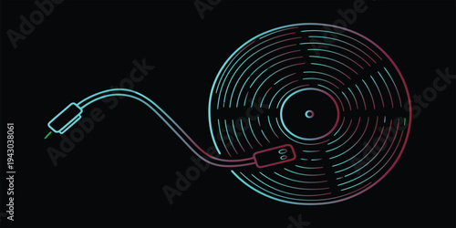 Neon lit spool of cable with glowing wire